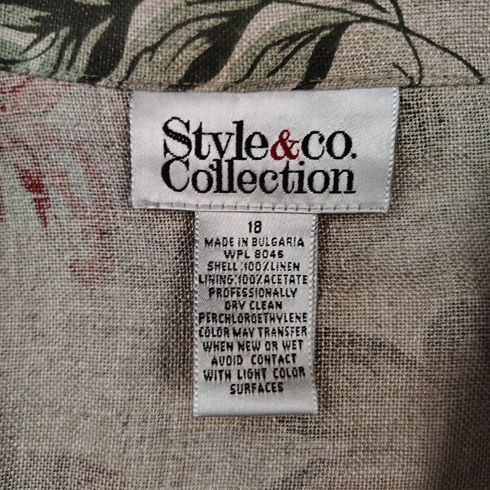 VTG Style & Co. Collection Linen Shirt Womens sz 18 Beige Flax Bali Floral - Picture 3 of 8